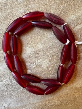 Antique Bohemian Glass African Trade Beads Czech Red Elongated Faceted 20 Beads